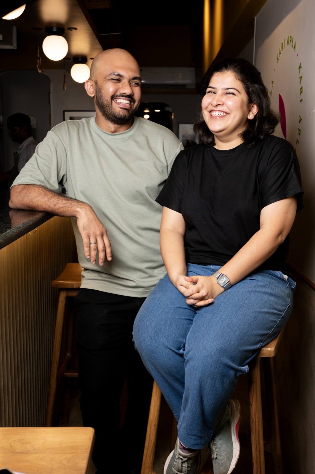 Mathew and Ebaani at the restaurant bar